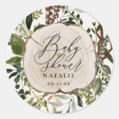 Rustige boerderijschors botanisch baby shower ronde sticker (Voorkant)