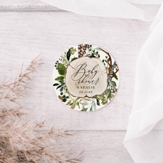 Rustige boerderijschors botanisch baby shower ronde sticker