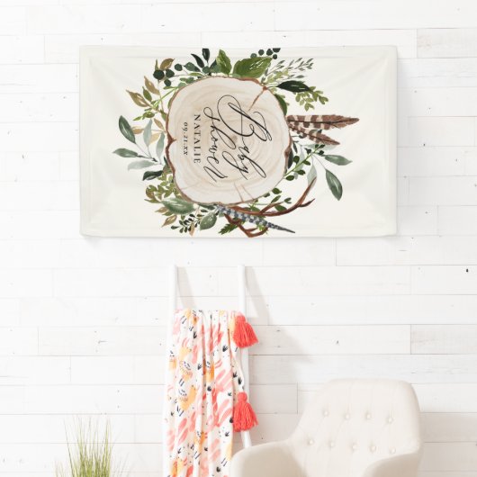 Rustige boerderijschors botanisch baby shower spandoek (Insitu)