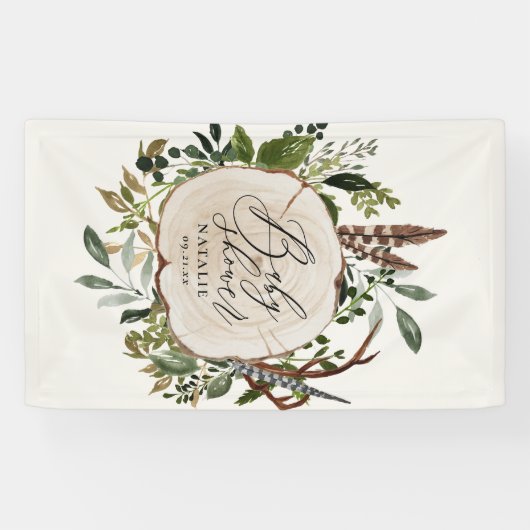 Rustige boerderijschors botanisch baby shower spandoek (Horizontaal)