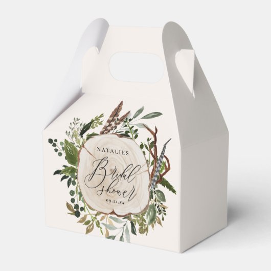 Rustige boerderijschors botanisch vrijgezellenfees bedankdoosjes (Achterkant)