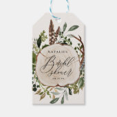 Rustige boerderijschors botanisch vrijgezellenfees cadeaulabel (Voorkant)