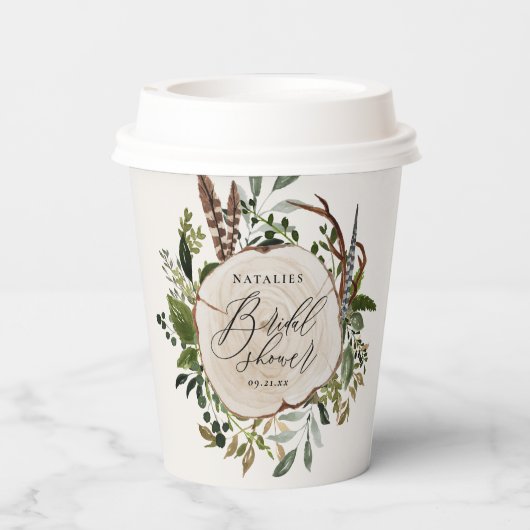 Rustige boerderijschors botanisch vrijgezellenfees papieren bekers (Achterkant)