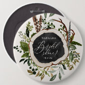 Rustige boerderijschors botanisch vrijgezellenfees ronde button 6,0 cm (Voorkant /achterkant)