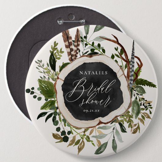 Rustige boerderijschors botanisch vrijgezellenfees ronde button 6,0 cm (Voorkant /achterkant)