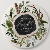 Rustige boerderijschors botanisch vrijgezellenfees ronde button 6,0 cm (Voorkant)