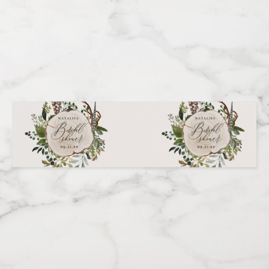 Rustige boerderijschors botanisch vrijgezellenfees waterfles etiket (Enkel label)