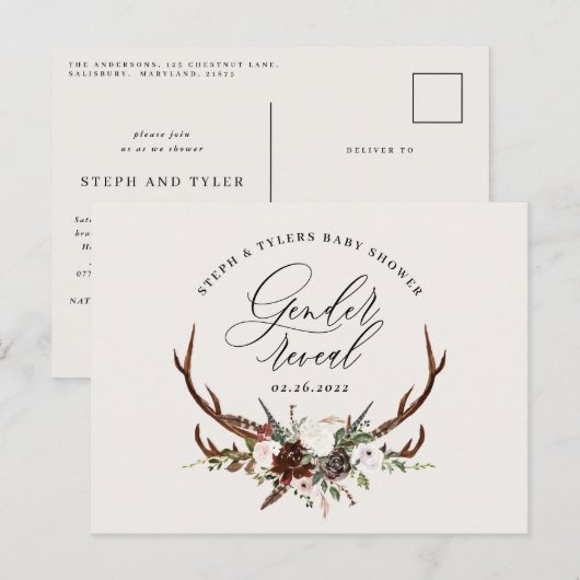 Rustige boerderijvrouwen onthullen baby shower aankondigingskaart (Voorkant / Achterkant)