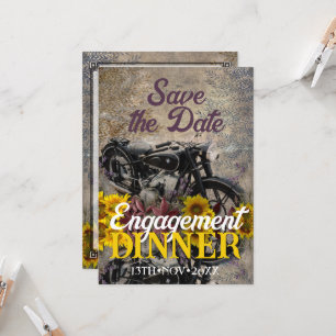 Rustige Boheemse Sunflower Motorbike Dinner Party Kaart