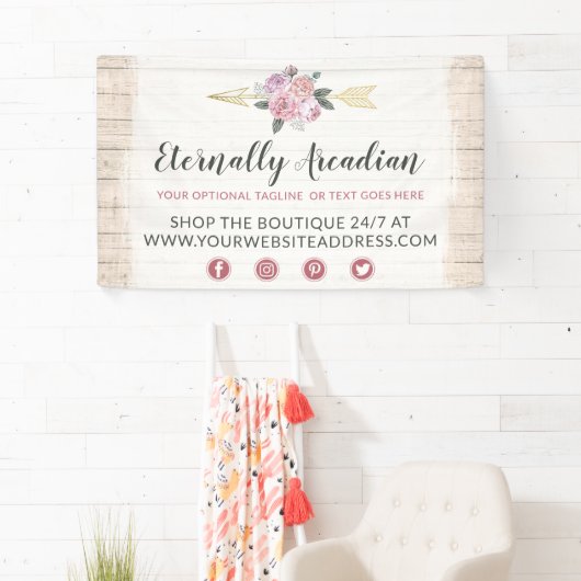 Rustige Bohemen pijlen Blush Pink Gold Boho Spandoek (Insitu)