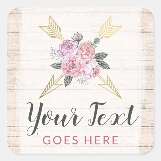 Rustige Bohemen pijlen Blush Pink Gold Boho Vierkante Sticker (Voorkant)