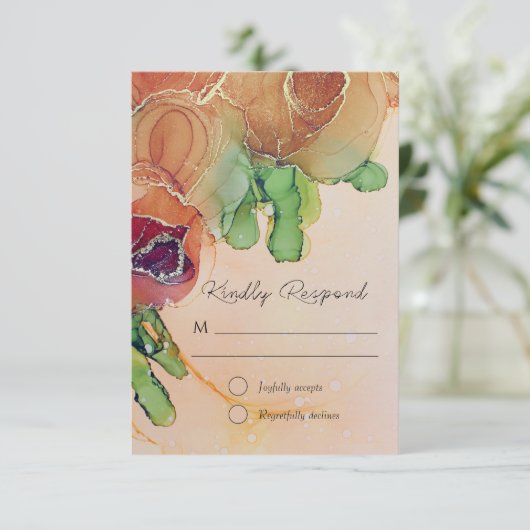 Rustige Bohemen Rozen bruiloft RSVP Kaartje (Staand voorkant)