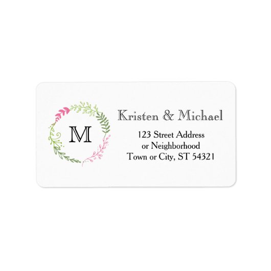 Rustige Bohemen Spring Foliage Wreath Wedding Etiket (Voorkant)