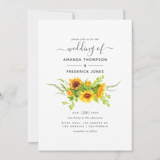 Rustige Bohemen - Zonnebloemen bruiloft Kaart (Voorkant)