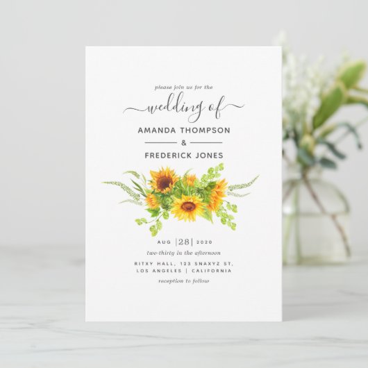 Rustige Bohemen - Zonnebloemen bruiloft Kaart (Staand voorkant)