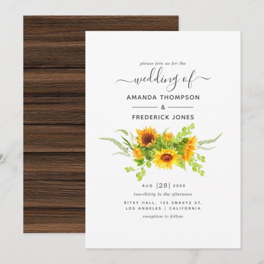 Rustige Bohemen - Zonnebloemen bruiloft Kaart (Voorkant / Achterkant)