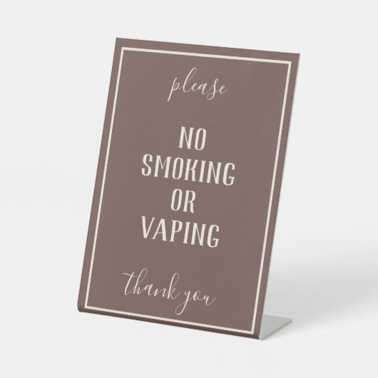 Rustige Bohemian Brown No Smoking Tabletop Sign Reclamebord Met Voetstuk (Voorkant)