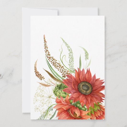 Rustige Bohemian Red Sunflower Wedding Update Kaart (Achterkant)