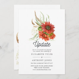 Rustige Bohemian Red Sunflower Wedding Update Kaart