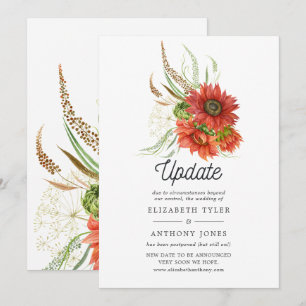 Rustige Bohemian Red Sunflower Wedding Update Kaart