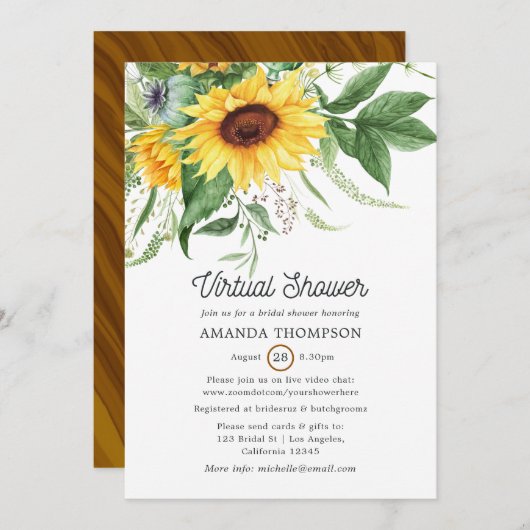 Rustige Bohemian Sunflower Virtual Shower Kaart (Voorkant / Achterkant)