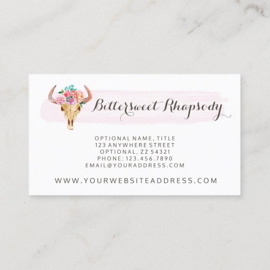 Rustige Bohemische Koe Waterverf van de schedel Visitekaartje (Achterkant)