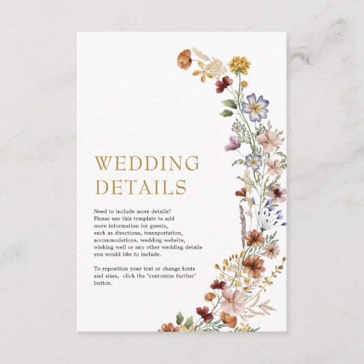 Rustige Bohemische wilde bloem - bruiloft - detail Informatiekaartje (Voorkant)