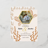 rustige boho verbrand oranje bruiloft folie uitnodiging briefkaart (Voorkant / Achterkant)