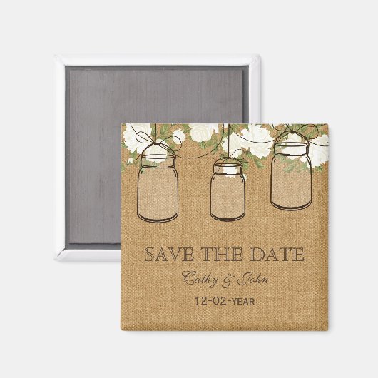 Rustige bolap iory rozen mason jar save the Date Magneet (Voorkant / Achterkant)