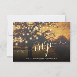 Rustige bomen en lights Golden Faux Parchment Wedd RSVP Kaartje