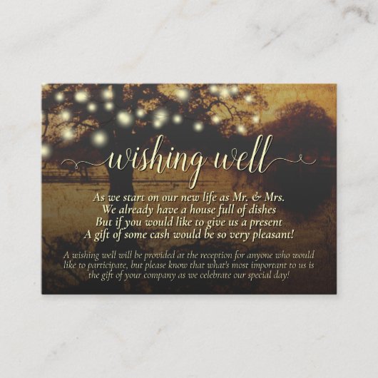Rustige boom en lights Wedding Wishing Well Informatiekaartje (Voorkant)