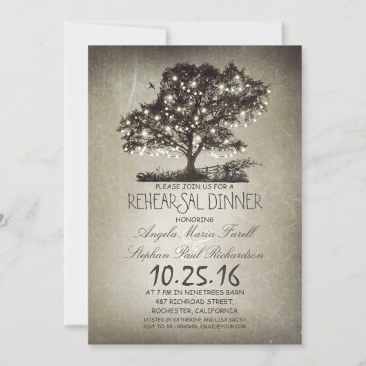 Rustige boom- en snaarlampen repetitief diner kaart (Voorkant)