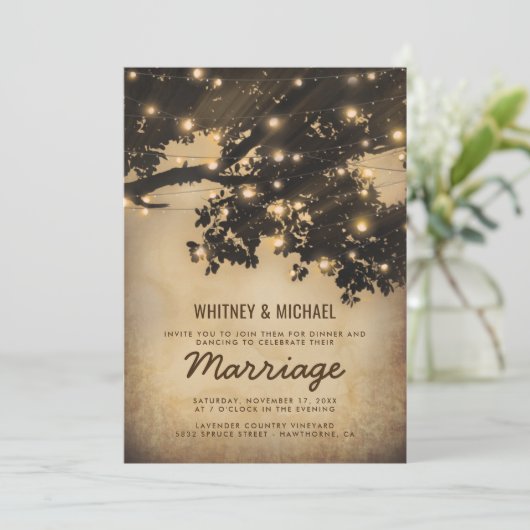 Rustige Boom Lights Wedding Reception Kaart (Staand voorkant)