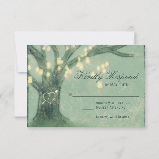 Rustige Boom Mason Jar Lights Wedding RSVP-kaart RSVP Kaartje (Voorkant)