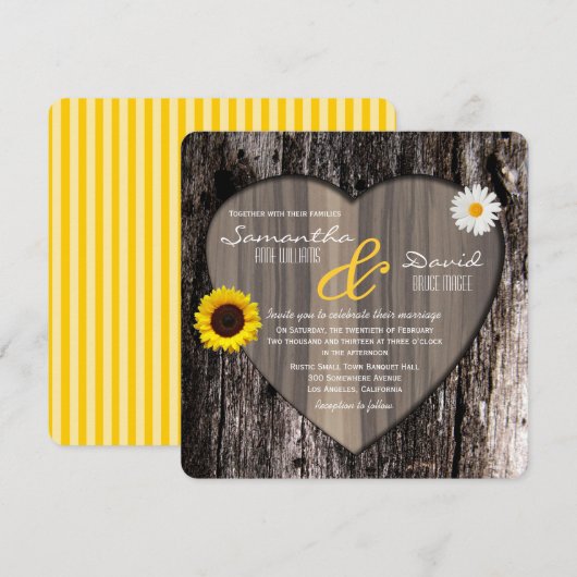 Rustige boom Zonnebloem en Daisy Wedding Kaart (Voorkant / Achterkant)