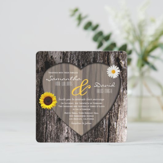 Rustige boom Zonnebloem en Daisy Wedding Kaart (Staand voorkant)