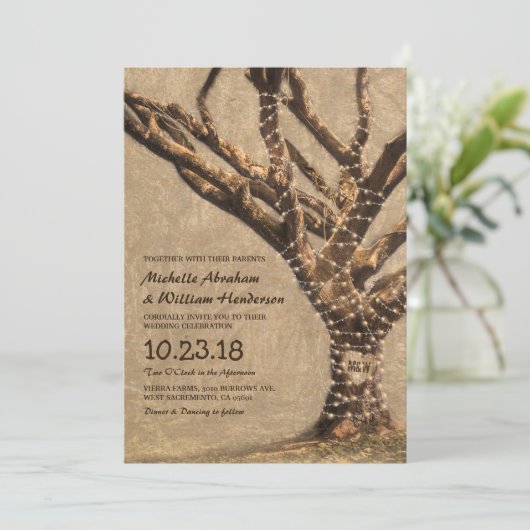 Rustige boombruiloft met String Lights Kaart (Staand voorkant)