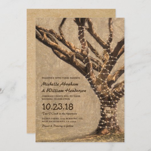 Rustige boombruiloft met String Lights Kaart (Voorkant / Achterkant)