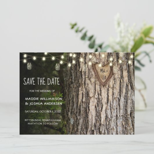 Rustige boomfoto slaat de datum op | STROOMLICHTEN Save The Date (Staand voorkant)