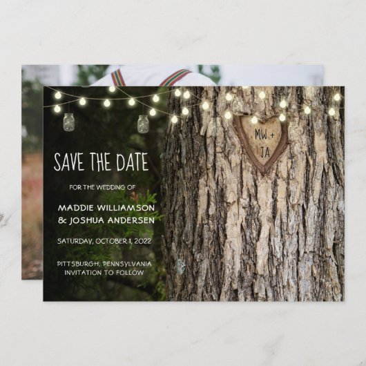 Rustige boomfoto slaat de datum op | STROOMLICHTEN Save The Date (Voorkant / Achterkant)