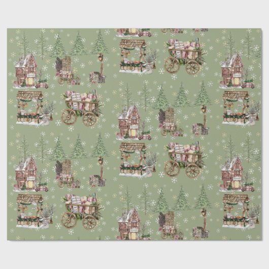 Rustige boomgaarden met groene sneeuwbomen cadeaupapier (Vlak)