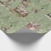 Rustige boomgaarden met groene sneeuwbomen cadeaupapier (Hoek)