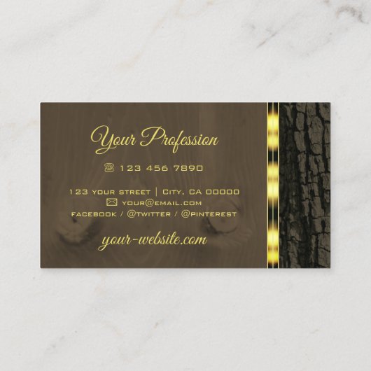 Rustige boomschors Donkerbruin hout Goudgrens Visitekaartje (Achterkant)