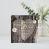 Rustige boomschors Heart en Daisy Rehearsal Dinner Kaart (Staand voorkant)