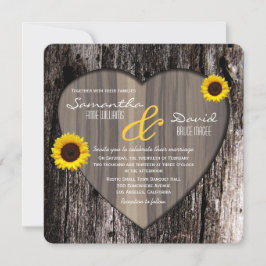 Rustige boomschors Heart en Sunflower Wedding Kaart