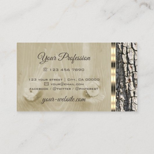 Rustige boomschors Hout Graan met ovaal gouden ran Visitekaartje (Achterkant)