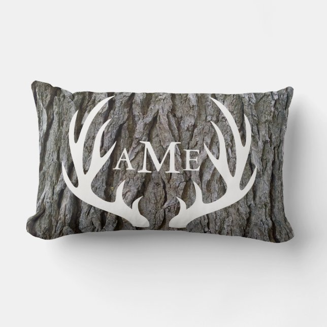 Rustige boomschors Land Deer Antlers Gepersonalise Kussen (Voorkant)