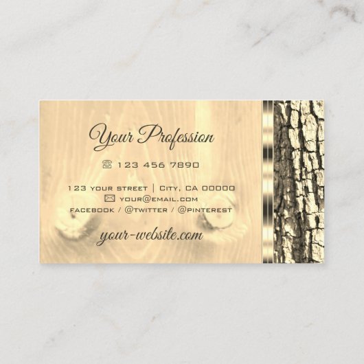Rustige boomschors Licht Hout Grijze goudrand Visitekaartje (Achterkant)
