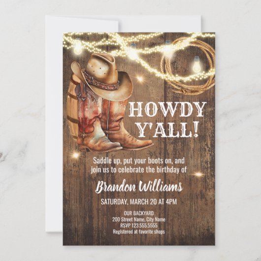 Rustige Boots en Pet Birthday Party Country Kaart (Voorkant)
