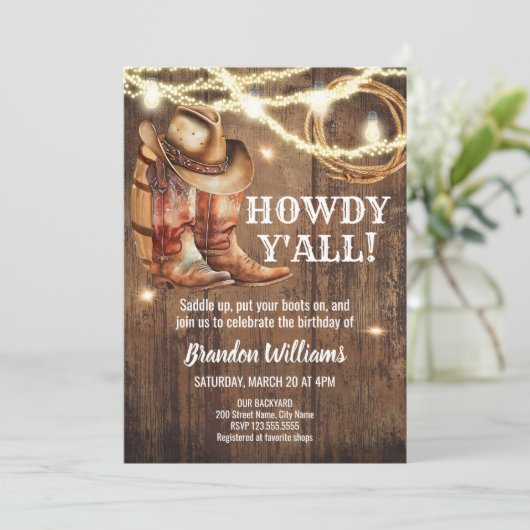 Rustige Boots en Pet Birthday Party Country Kaart (Staand voorkant)